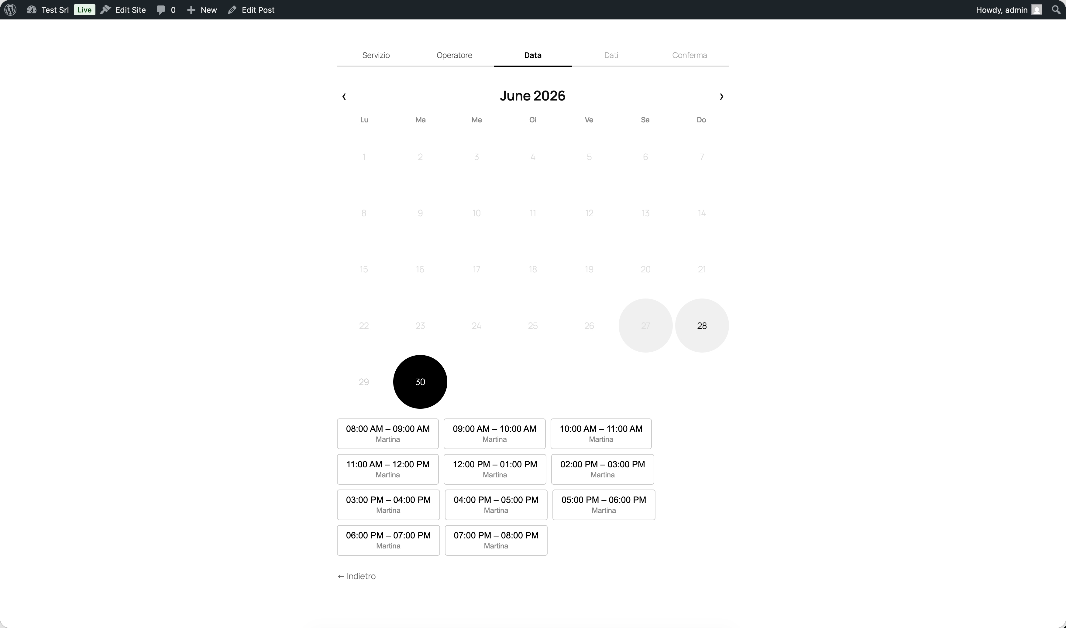 Form di prenotazione Pazienza Booking